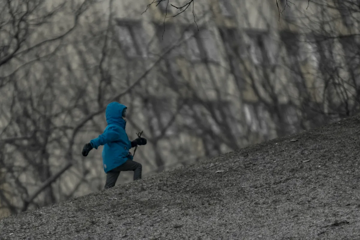 Horizontal monochrome field in dark gray tones, with soft contrast, soft edges, and a reduced field